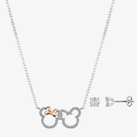 Disney Classics Womens Cubic Zirconia 14k Rose Gold Over Brass Pure Silver Over Brass Mickey Mouse Minnie Mouse 2-pc. Jewelry Set
