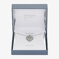 Gratitude & Grace Faith Womens Cubic Zirconia Pure Silver Over Brass Cross Heart 16 Inch Pendant Necklace