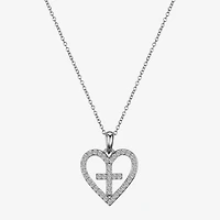 Gratitude & Grace Faith Womens Cubic Zirconia Pure Silver Over Brass Cross Heart 16 Inch Pendant Necklace