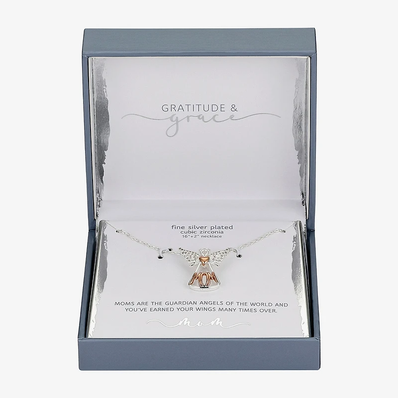 Gratitude & Grace Mom Womens Cubic Zirconia 14K Gold Over Brass Pure Silver Over Brass Angel 16 Inch Pendant Necklace
