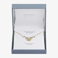 Gratitude & Grace Dream Womens Cubic Zirconia 14K Gold Over Brass Butterfly 16 Inch Pendant Necklace