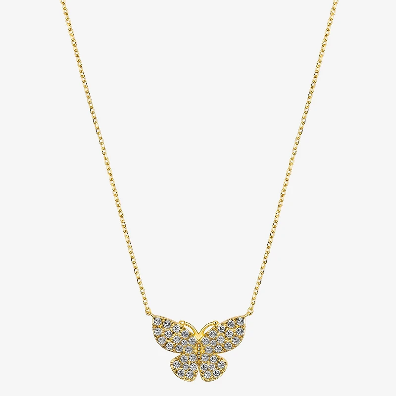 Gratitude & Grace Dream Womens Cubic Zirconia 14K Gold Over Brass Butterfly 16 Inch Pendant Necklace
