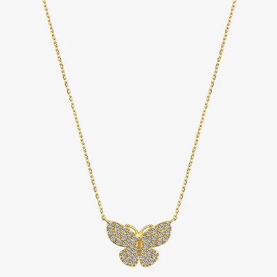 Gratitude & Grace Dream Womens Cubic Zirconia 14K Gold Over Brass Butterfly 16 Inch Pendant Necklace