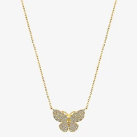Gratitude & Grace Dream Womens Cubic Zirconia 14K Gold Over Brass Butterfly 16 Inch Pendant Necklace