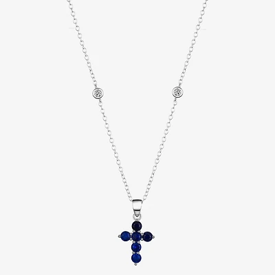 Footnotes Believe Womens Blue Cubic Zirconia Sterling Silver Cross 16 Inch Pendant Necklace