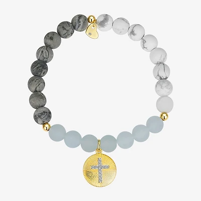 Footnotes Faith Womens Cubic Zirconia 14K Gold Over Brass Cross Stretch Bracelet