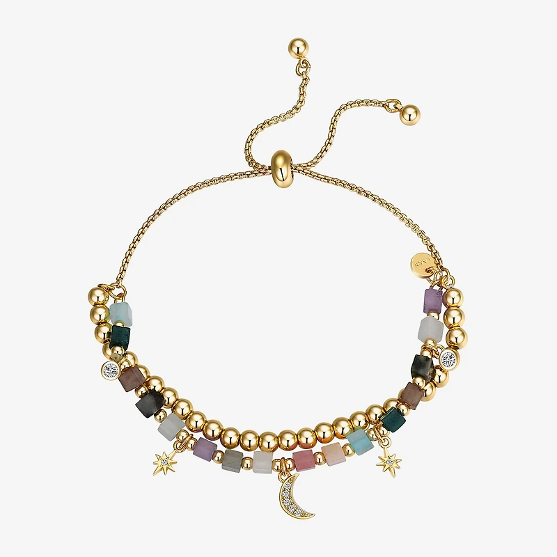 Footnotes Love Womens Cubic Zirconia 14K Gold Over Brass Moon Star Bolo Bracelet