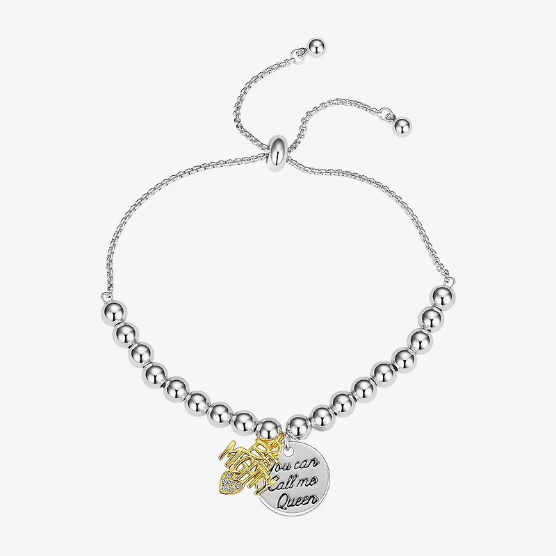 Footnotes Mighty Womens Cubic Zirconia Heart Round Bolo Bracelet