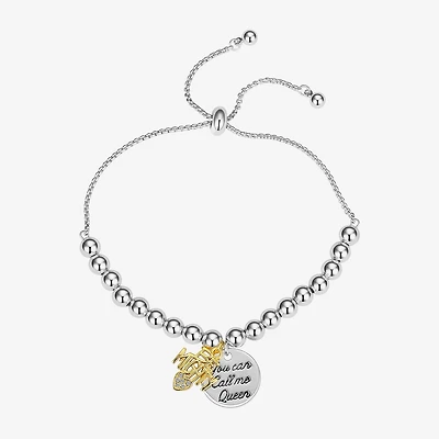 Footnotes Mighty Womens Cubic Zirconia Heart Round Bolo Bracelet