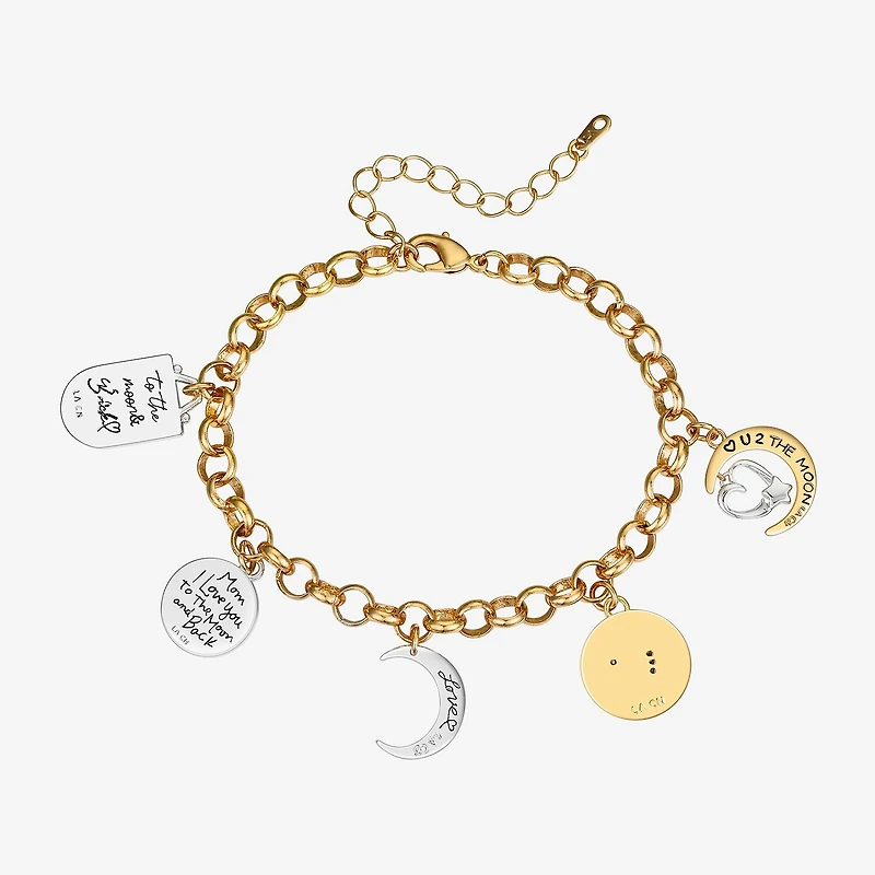 Footnotes Love Womens Cubic Zirconia 14K Gold Over Brass Pure Silver Over Brass Moon Star Charm Bracelet