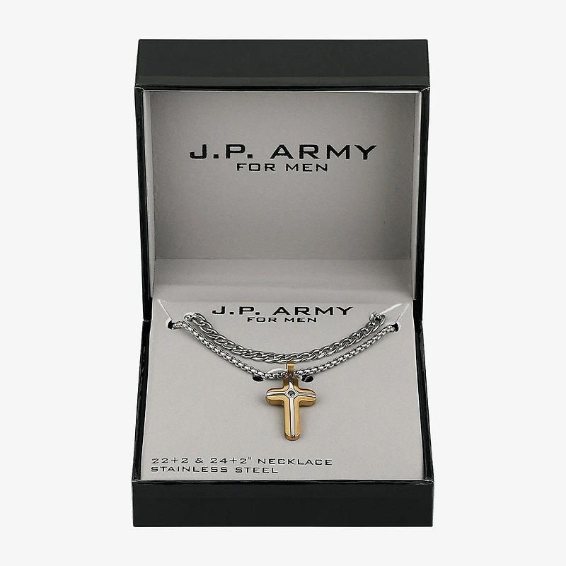 Mens Cubic Zirconia Stainless Steel Cross 2-pc. Necklace Set