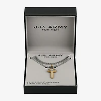 Mens Cubic Zirconia Stainless Steel Cross 2-pc. Necklace Set