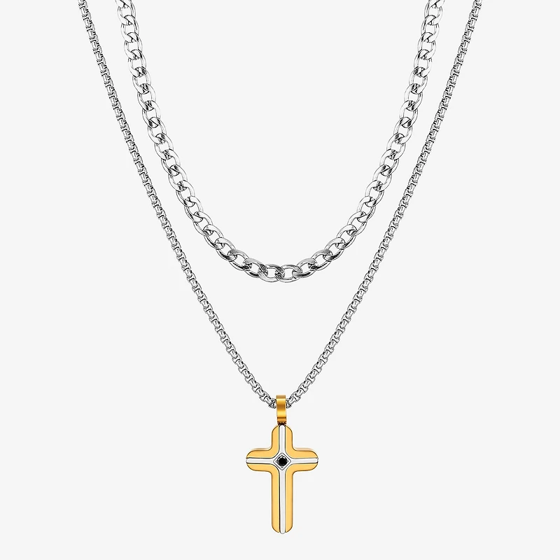 Mens Cubic Zirconia Stainless Steel Cross 2-pc. Necklace Set
