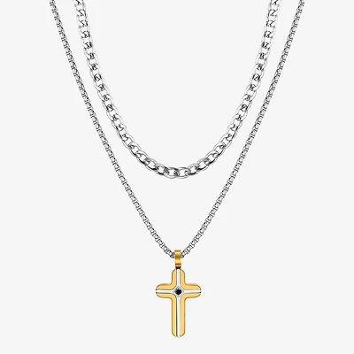Mens Cubic Zirconia Stainless Steel Cross 2-pc. Necklace Set