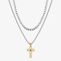 Mens Cubic Zirconia Stainless Steel Cross 2-pc. Necklace Set