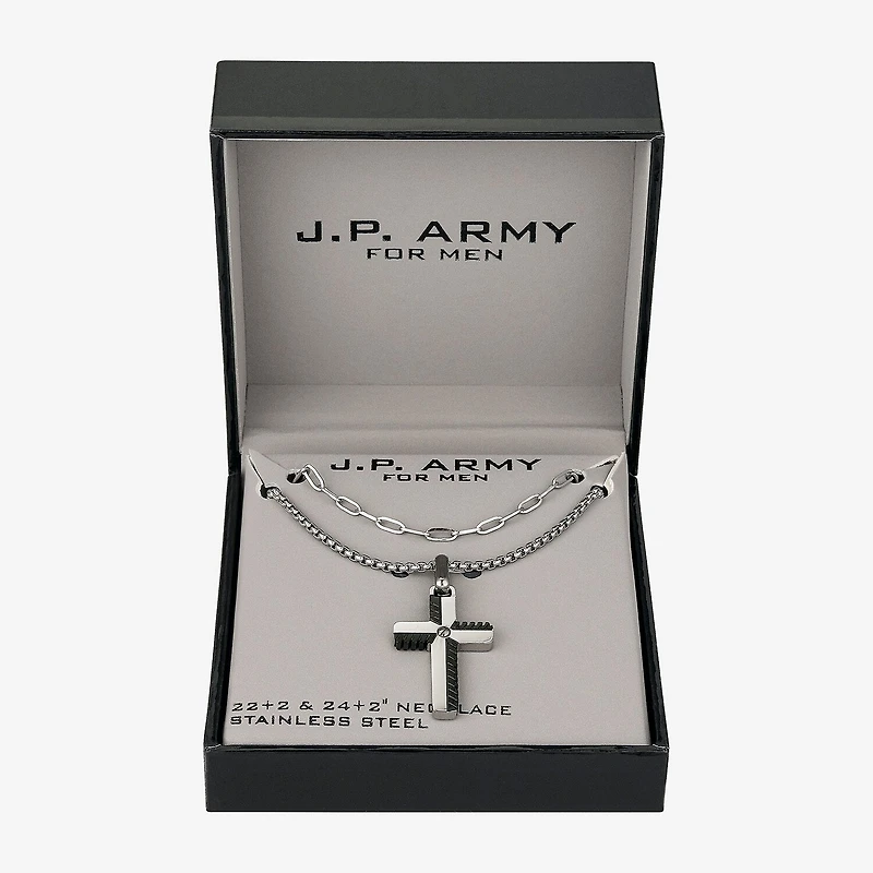 Mens Cubic Zirconia Stainless Steel Cross 2-pc. Necklace Set