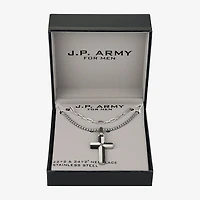 Mens Cubic Zirconia Stainless Steel Cross 2-pc. Necklace Set