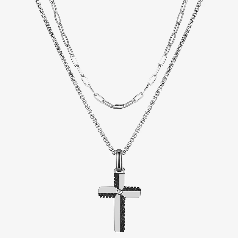 Mens Cubic Zirconia Stainless Steel Cross 2-pc. Necklace Set