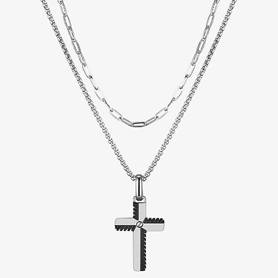 Mens Cubic Zirconia Stainless Steel Cross 2-pc. Necklace Set