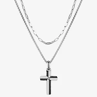 Mens Cubic Zirconia Stainless Steel Cross 2-pc. Necklace Set
