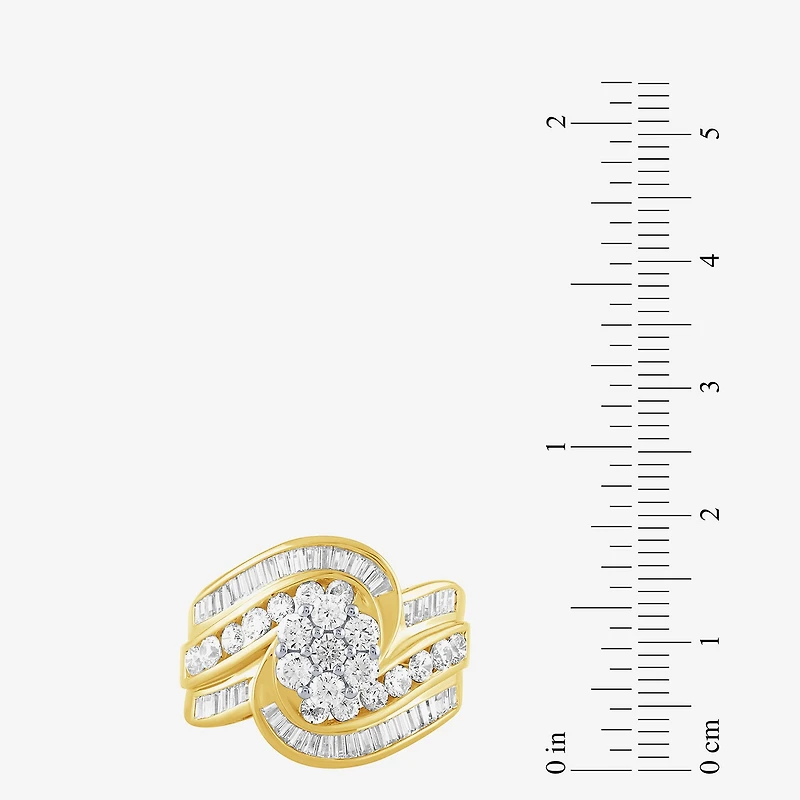 Diamond Blossom (H-I / I1) Womens 2 CT. T.W. Lab Grown White 10K Gold Side Stone Cocktail Ring