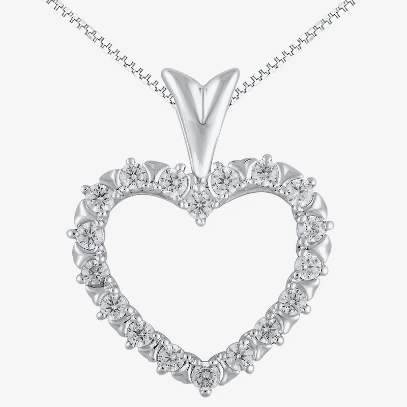 Womens 1/4 CT. T.W. Natural White Diamond 10K Gold Heart 18 Inch Pendant Necklace