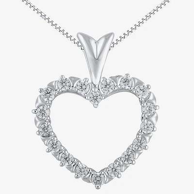 Womens 1/4 CT. T.W. Natural White Diamond 10K Gold Heart 18 Inch Pendant Necklace