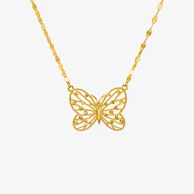 Womens 10K Gold Butterfly 18 Inch Pendant Necklace