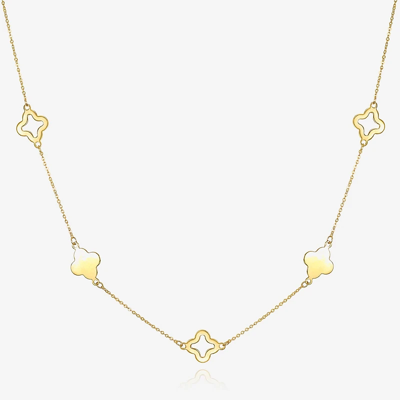 Womens 14K Gold Clover 18 Inch Pendant Necklace