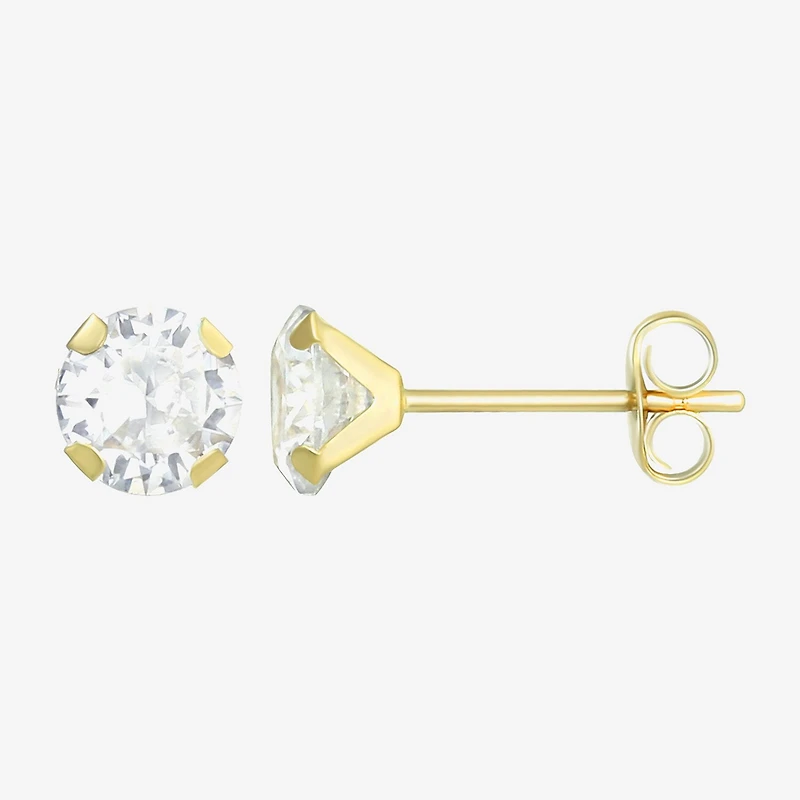 Cubic Zirconia 14K Gold 4mm Round Stud Earrings