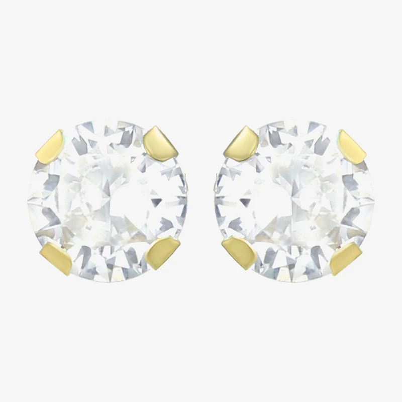 Cubic Zirconia 14K Gold 4mm Round Stud Earrings