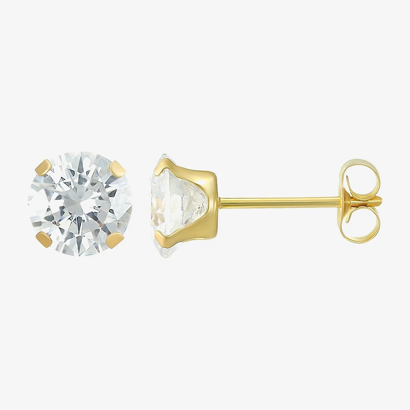 Cubic Zirconia 14K Gold 6mm Round Stud Earrings