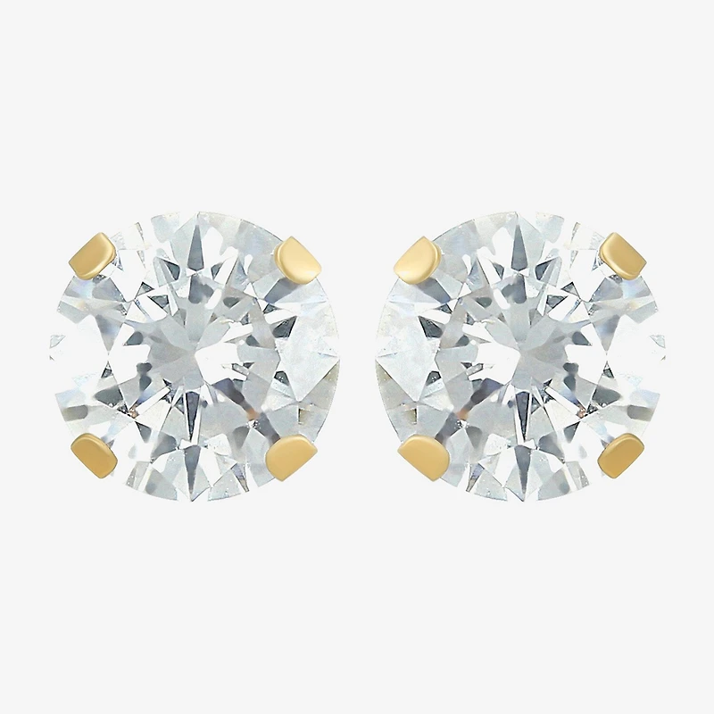 Cubic Zirconia 14K Gold 6mm Round Stud Earrings