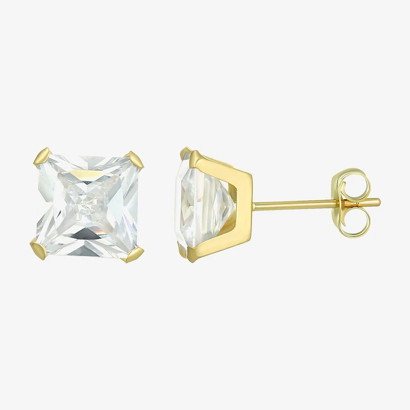 Cubic Zirconia 14K Gold 5mm Square Stud Earrings