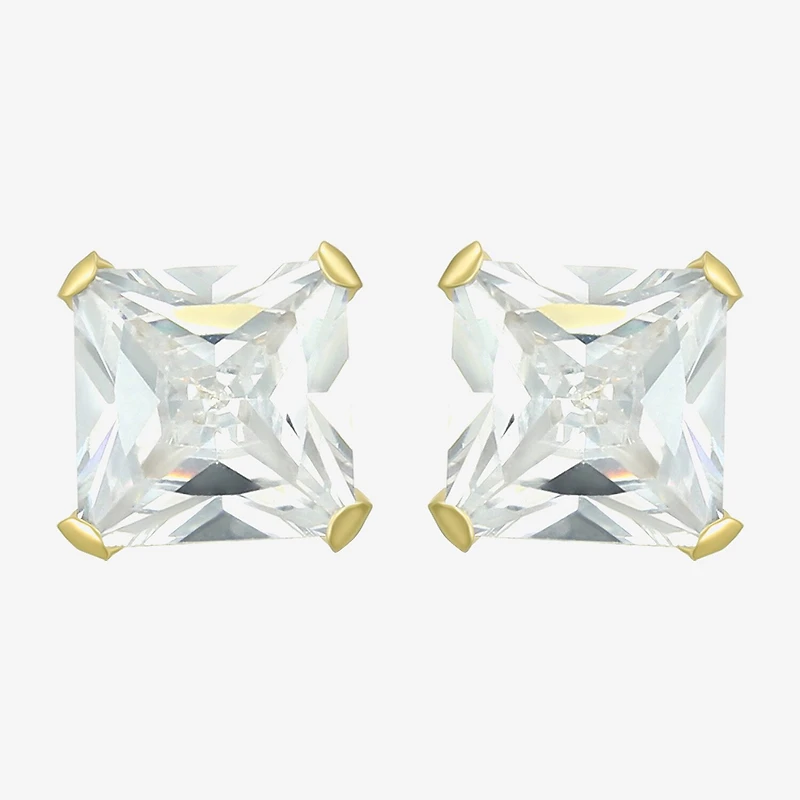 Cubic Zirconia 14K Gold 5mm Square Stud Earrings