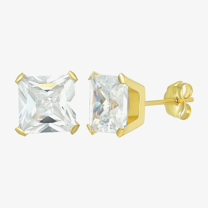 Cubic Zirconia 14K Gold 7mm Square Stud Earrings