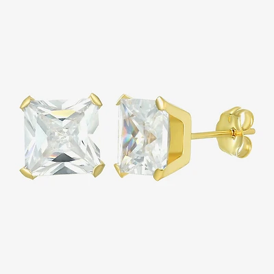 Cubic Zirconia 14K Gold 7mm Square Stud Earrings