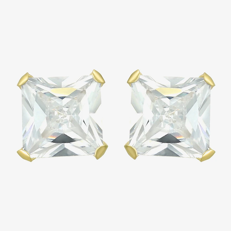 Cubic Zirconia 14K Gold 7mm Square Stud Earrings