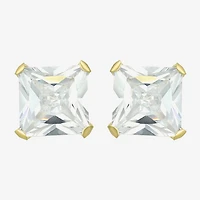 Cubic Zirconia 14K Gold 7mm Square Stud Earrings