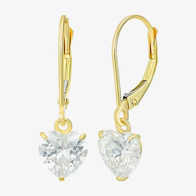 Womens Cubic Zirconia 14K Gold Heart Drop Earrings