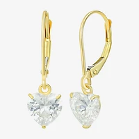 Womens Cubic Zirconia 14K Gold Heart Drop Earrings