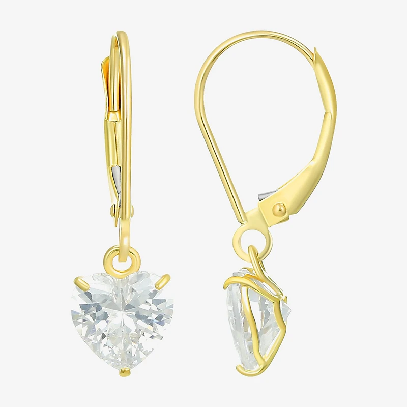 Womens Cubic Zirconia 14K Gold Heart Drop Earrings