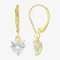 Womens Cubic Zirconia 14K Gold Heart Drop Earrings