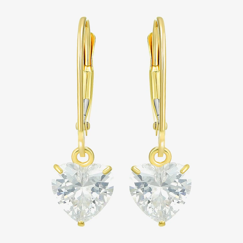 Womens Cubic Zirconia 14K Gold Heart Drop Earrings