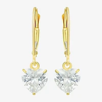 Womens Cubic Zirconia 14K Gold Heart Drop Earrings