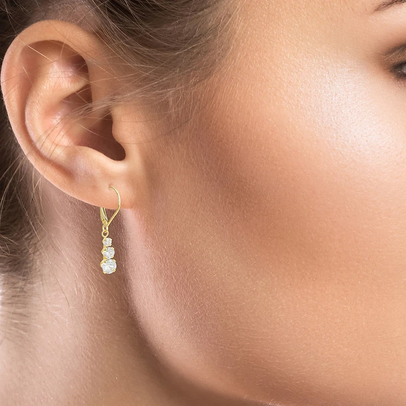 Womens Cubic Zirconia 14K Gold Round Drop Earrings