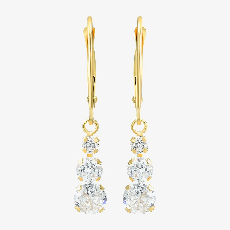 Womens Cubic Zirconia 14K Gold Round Drop Earrings
