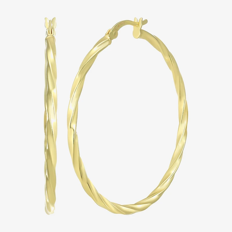 Womens 24K Gold Over Silver 40.8mm Round Hoop Earrings