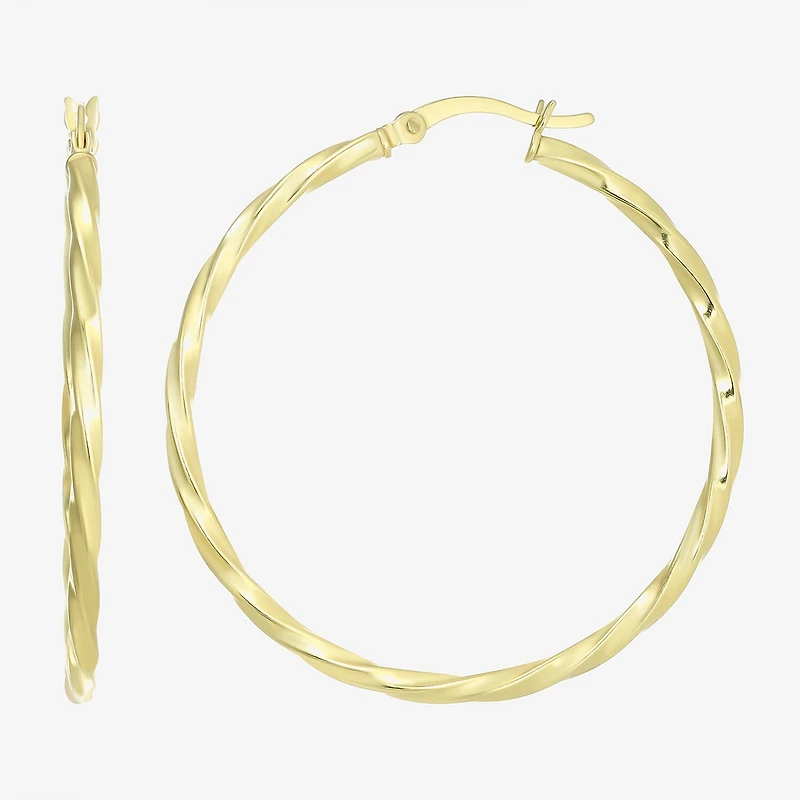 Womens 24K Gold Over Silver 40.8mm Round Hoop Earrings