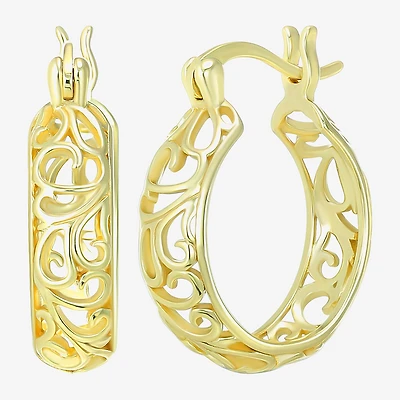 Womens 24K Gold Over Silver 18mm Round Hoop Earrings